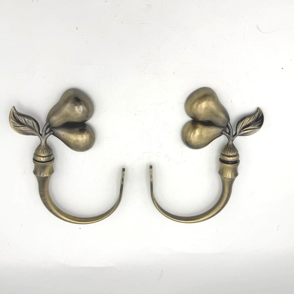 Kirsch Curtain Tieback Hooks Antique Brass Pear Leaf Motif Pair